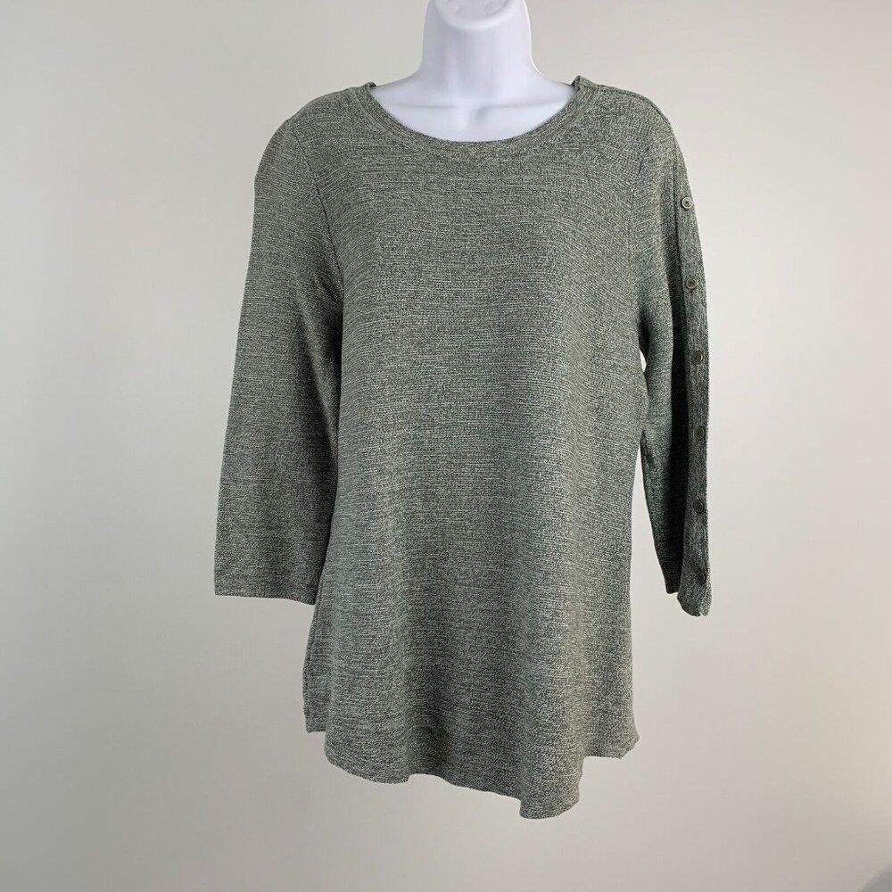 Talbots sz M Medium Sweater Marled 3/4 Sl Button Accent Green